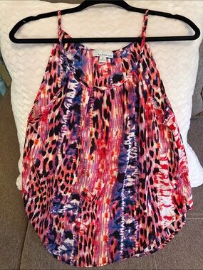 Allison Joy Pink, Red and Purple Abstract Animal Print Spaghetti Strap Tank